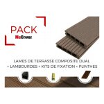 Pack 1 m lame de terrasse composite dual accessoires (4 coloris) 3600mm - coloris - beige clair, epaisseur ...