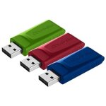 Pack de 3 cls usb 2. 0 verbatim rtractable rouge / bleue / verte 16 go
