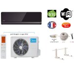 Pack climatiseur r�versible mono - split midea pure glass 3500w 35m2 + kit 12 m�tres de pose complet ...
