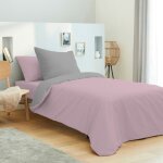 Univers decor - pack complet 4 pi�ces rose / gris r�versible housse de couette pour lit 90 x 190 cm