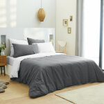 Pack complet 6 pièces anthracite / blanc réversible housse de couette pour lit 180 x 200 cm king size ... Pack complet 6 pièces anthracite / blanc réversible housse de couette pour lit 180 x 200 cm king size ...