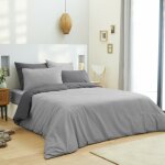 Univers decor - pack complet 6 pi�ces gris / anthracite r�versible housse de couette pour lit 140 x 190 ...