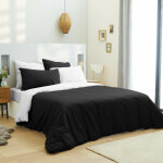 Pack complet 6 pices noir / blanc housse de couette pour lit 180 x 200 cm king size 100% coton / 57 ...