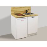 Inoval - kitchenette blanche 100cm + plaque de cuisson + refrigerateur + evier + mitigeur