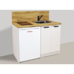 Inoval - kitchenette blanche 120cm + plaque de cuisson + refrigerateur + evier + mitigeur