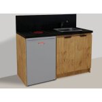 Inoval - kitchenette ch�ne golden 140cm + plaque de cuisson + refrigerateur + evier + mitigeur