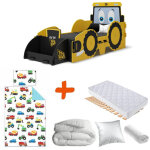 Pack complet lit jcb � clipser mod�le tractopelle jaune - couchage 70x140 cm