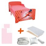 Bebegavroche - pack complet premium lit junior 140 cm miraculous lit + matelas & parure + couette + oreiller ...