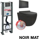 Coribi - pack complet wc sans bride bati autoportant + cuvette noir mat