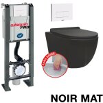 Pack complet wc sans bride bati autoportant + cuvette noir matt