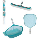 Pack entretien piscine bayrol avec manche tlescopique, puisette de fond, de surface et brosse 50 cm ...
