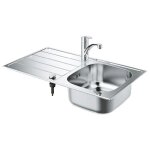 Grohe - pack �vier inox k200 860x500 mm 1 cuve + 1 �gouttoir avec mitigeur de cuisine eurosmart bec bas ...