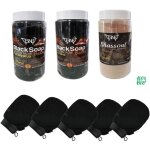 Pack hammam soin du corps : 5 gants kessa + 1kg de savon noir + 1kg a l'eucalyptus + 1kg ghassoul