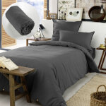 Pack housse de couette chaude en flanelle 140 x 200 cm + drap housse 90x190 candice anthracite