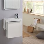Pack lave - mains meuble blanc mat avec poigne noire et porte serviette - robinet eau froide  droite ...