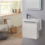 Pack lave - mains meuble blanc mat avec poigne noire et porte serviette - robinet eau froide  gauche ...