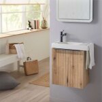 Pack lave - mains meuble bois stri avec poigne noire et porte serviette - robinetterie eau froide  ...