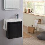 Pack lave - mains meuble noir mat avec poigne noire et porte serviette - robinetterie eau froide  droite ...
