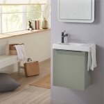 Pack lave - mains meuble vert avec poigne noire et porte serviette - robinet eau froide  gauche - l. ...