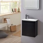 Pack lave - mains noir mat suspendu - vasque blanche, robinet eau froide  gauche - l. 42. 5 x h. 48. ...