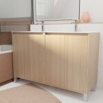 Pack meuble salle de bains 120 cm ch�ne clair, 4 portes avec vasque c�ramique - xenos