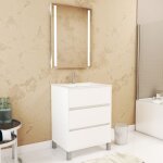 Aurlane - pack meuble salle de bains 60cm blanc 3 tiroirs, vasque, miroir 60x80  leds intgres - xenos ...