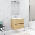 Aurlane - pack meuble salle de bains 60cm chne clair 2 tiroirs, vasque, miroir 60x80 et rglette led ...