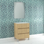 Aurlane - pack meuble salle de bains 60cm chne clair 3 tiroirs, vasque, miroir 60x80 et rglette led ...
