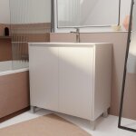 Pack meuble salle de bains 80 cm blanc, 2 portes avec vasque c�ramique - xenos