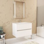Aurlane - pack meuble salle de bains 80cm blanc 2 tiroirs, vasque, miroir 60x80 � leds int�gr�es - xenos ...