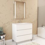 Pack meuble salle de bains 80cm blanc 3 tiroirs, vasque, miroir 60x80  leds intgres - xenos
