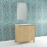 Aurlane - pack meuble salle de bains 80cm chne clair 2 portes, vasque, miroir 60x80 et rglette led ...