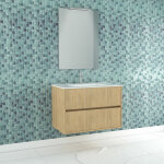 Aurlane - pack meuble salle de bains 80cm chne clair 2 tiroirs, vasque, miroir 60x80 et rglette led ...