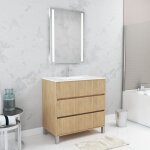 Aurlane - pack meuble salle de bains 80cm ch�ne clair 3 tiroirs, vasque, miroir 60x80 � leds int�gr�es ...