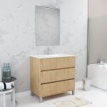 Aurlane - pack meuble salle de bains 80cm chne clair 3 tiroirs, vasque, miroir 60x80 et rglette led ...