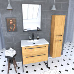 Aurlane - pack meuble sdb 80cm sur pieds 2 tiroirs chene - vasque resine blanche + miroir + colonne 150cm ... Aurlane - pack meuble sdb 80cm sur pieds 2 tiroirs chene - vasque resine blanche + miroir + colonne 150cm ...