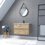 Aurlane - pack meuble sdb 80cm suspendu 2 tiroirs chenevasque blanche + miroir barber - timber 80 - pack38 ...