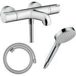 Pack mitigeur bain thermostatique hansgrohe ecostat 1001cl + flexible designflex + pommeau vernis blend ...