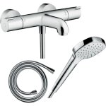 Hansgrohe - pack mitigeur bain thermostatique ecostat 1001cl + flexible isiflex + pommeau croma select ...