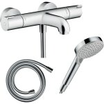 Pack mitigeur bain thermostatique hansgrohe ecostat 1001cl + flexible isiflex + pommeau vernis blend ...