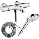 Pack mitigeur bain thermostatique hansgrohe ecostat 1001cl + flexible metaflex + pommeau croma select ...