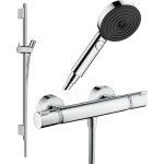 Hansgrohe - pack mitigeur douche thermostatique ecostat comfort + barre unica + flexible + pommeau pulsify ...