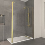 Aurlane - pack paroi de douche et volet pivotant 140 + 40x200 cm - profilé + barre de fixation or doré ... Aurlane - pack paroi de douche et volet pivotant 140 + 40x200 cm - profilé + barre de fixation or doré ...