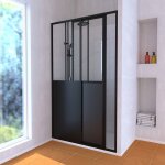 Aurlane - pack porte coulissante noir mat + receveur blanc 120x80x204 cm et colonne de douche thermostatique ...
