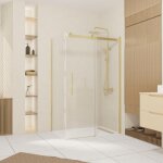 Aurlane - pack porte de douche coulissante 120x200cm et retour 80cm - or dor� bross� et verre tremp� ...