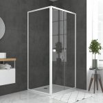 Aurlane - pack porte de douche coulissante blanc 100x185cm + retour 90 verre transparent 5mm - whity ... Aurlane - pack porte de douche coulissante blanc 100x185cm + retour 90 verre transparent 5mm - whity ...