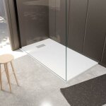 Aurlane - pack receveur blanc effet pierre 80x140 cm et grille décor perforée en inox Aurlane - pack receveur blanc effet pierre 80x140 cm et grille décor perforée en inox