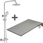 Stano. - pack receveur de douche 80 x 120 cm extra plat gris + colonne de douche thermostatique