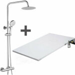 Stano. - pack receveur de douche 90 x 160 cm extra plat blanc + colonne de douche thermostatique