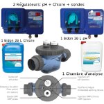 Fluidra - pack rgulateur ph + chlore astralpool + chambre analyse + 1 bidon 20 l chlore + 1 bidon ph ...